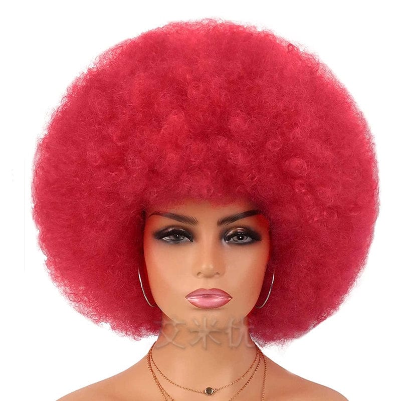 Short fluffy black Afro wig by SHOWLU FASHION with synthetic hair, unisex style, full top, lightweight, ideal for casual wear.