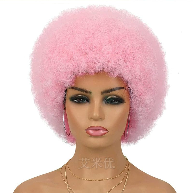 SHOWLU FASHION Afro wig featuring short, fluffy black synthetic hair with a full top, suitable for unisex stylish wear.
