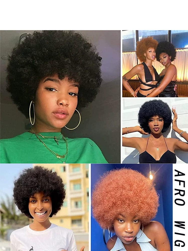 SHOWLU FASHION Afro wig with short fluffy black synthetic hair, unisex style, full top, lightweight and textured for a bold look.