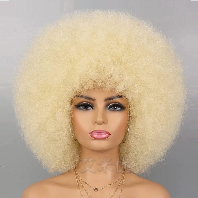 SHOWLU FASHION Afro wig with short, fluffy black synthetic hair, styled in a full, rounded afro for unisex wear.
