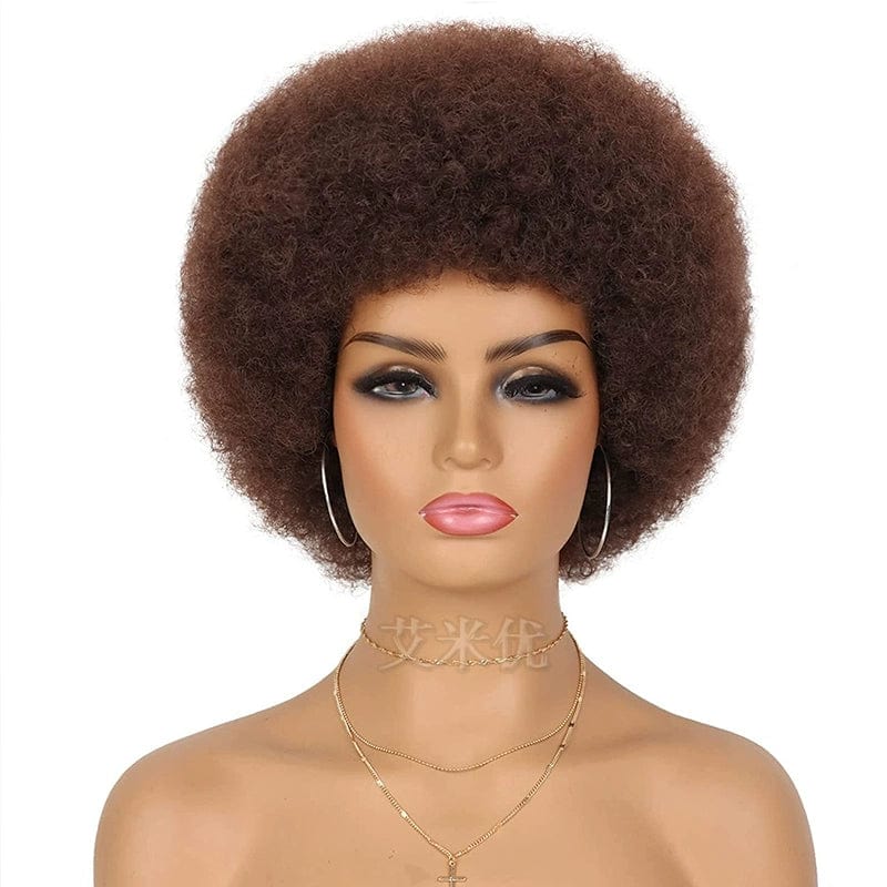 SHOWLU FASHION Afro wig with short fluffy black synthetic hair, unisex style, featuring small roll curls and full top design.