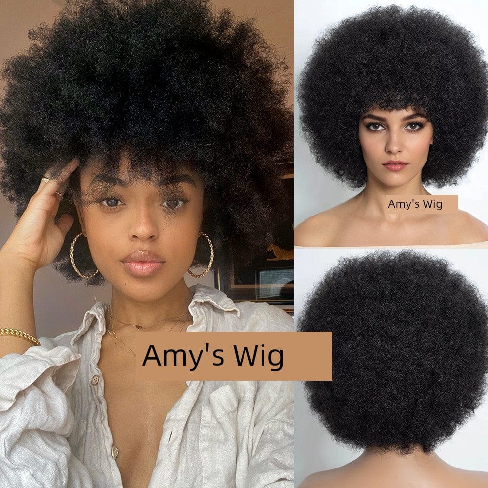Short fluffy black Afro wig by SHOWLU FASHION, featuring synthetic hair with a full, afro style for unisex fashion.