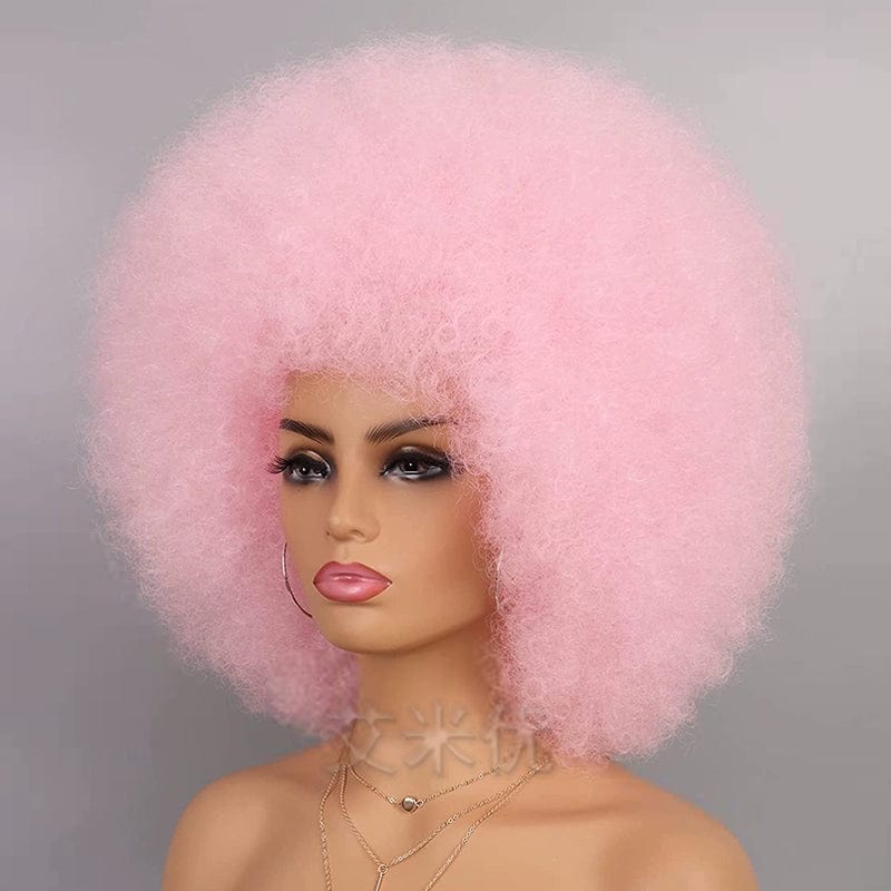 SHOWLU FASHION Afro wig featuring short, fluffy black synthetic hair with a full top, designed for a stylish, unisex look.
