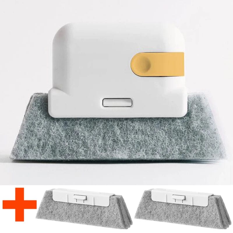 Showlu Window Groove Cleaning Brush with sponge, 2-in-1 crevice tool for cleaning windowsills, cabinets, and tight spaces.