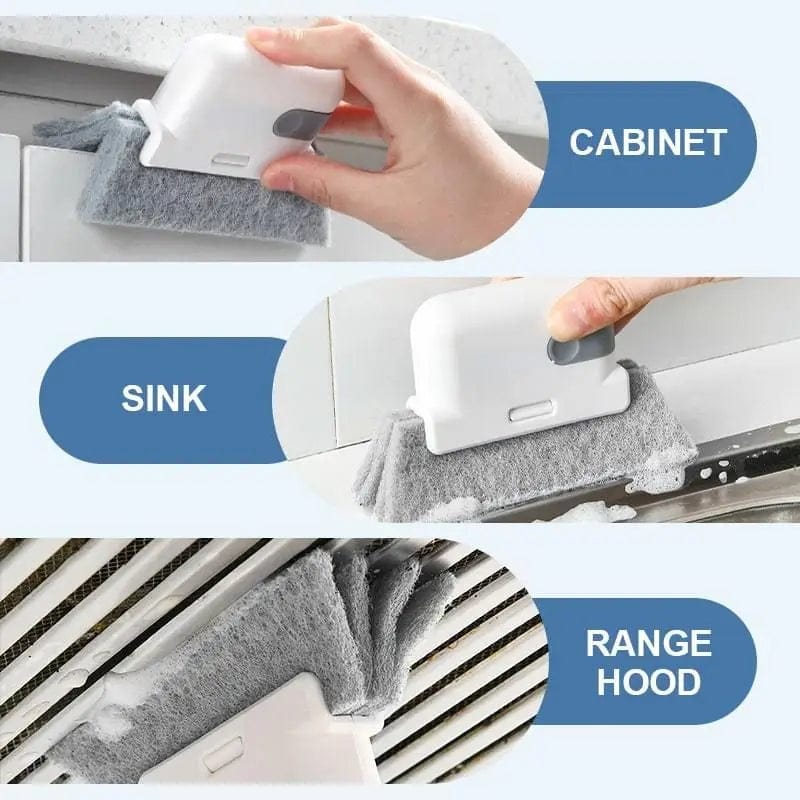 Showlu Window Groove Cleaning Brush with sponge, 2-in-1 crevice tool for windowsills, cabinets, and household cleaning.