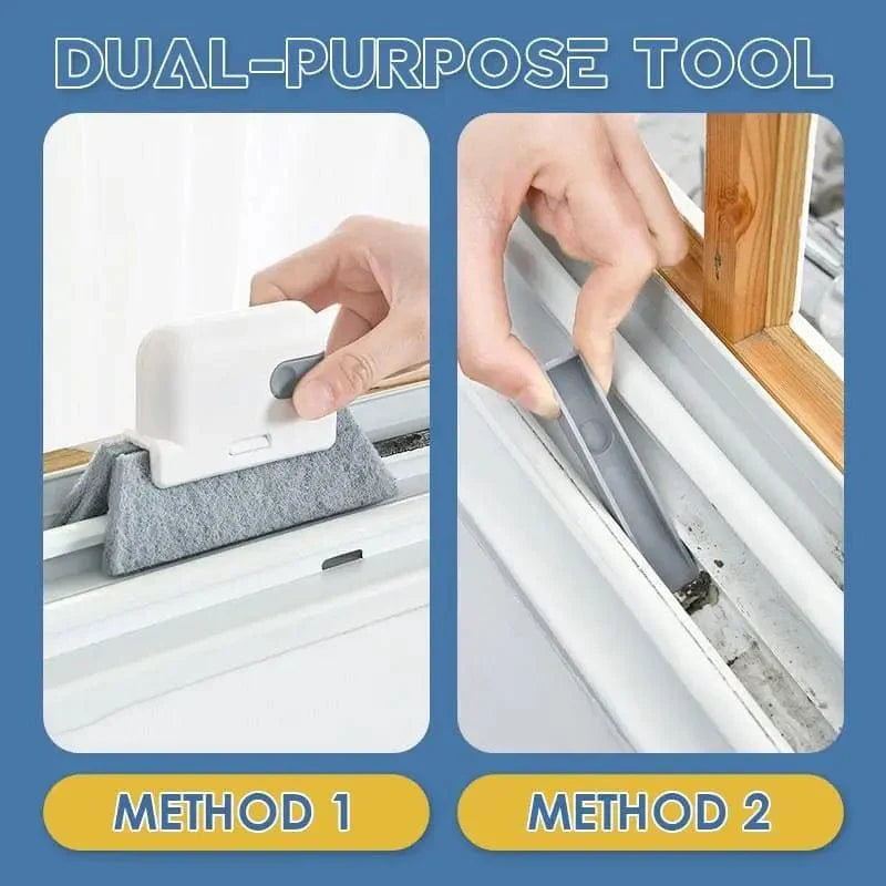 Showlu Window Groove Cleaning Brush with sponge, 2-in-1 crevice tool for windowsills, cabinets, and household cleaning tasks