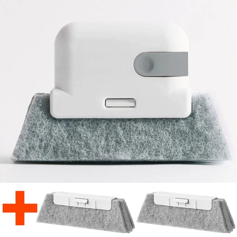 Showlu Window Groove Cleaning Brush with sponge, 2-in-1 crevice tool for windowsills, cabinets, and household cleaning.
