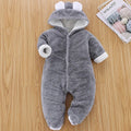 Showlu Fashion Winter Baby Hooded Romper for girls and boys, thick cotton infant jumpsuit with ear hood, long sleeves, and footies.
