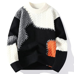 Winter Fashion Sweater Men Patchwork Casual Knit Pullovers Mens Thick Warm Harajuku Loose Knitted Sweaters O - Neck Streetwear Man - SHOWLU FASHION STORE