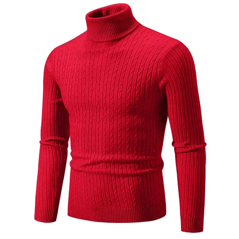 Showlu men's slim fit turtleneck sweater in warm knitwear with a high neck and double collar, ideal for winter warmth.