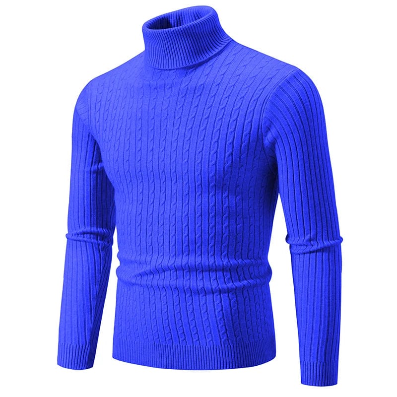 Slim fit men's turtleneck sweater by Showlu Fashion Store, featuring a warm, thick knit with a double collar and high neckline.