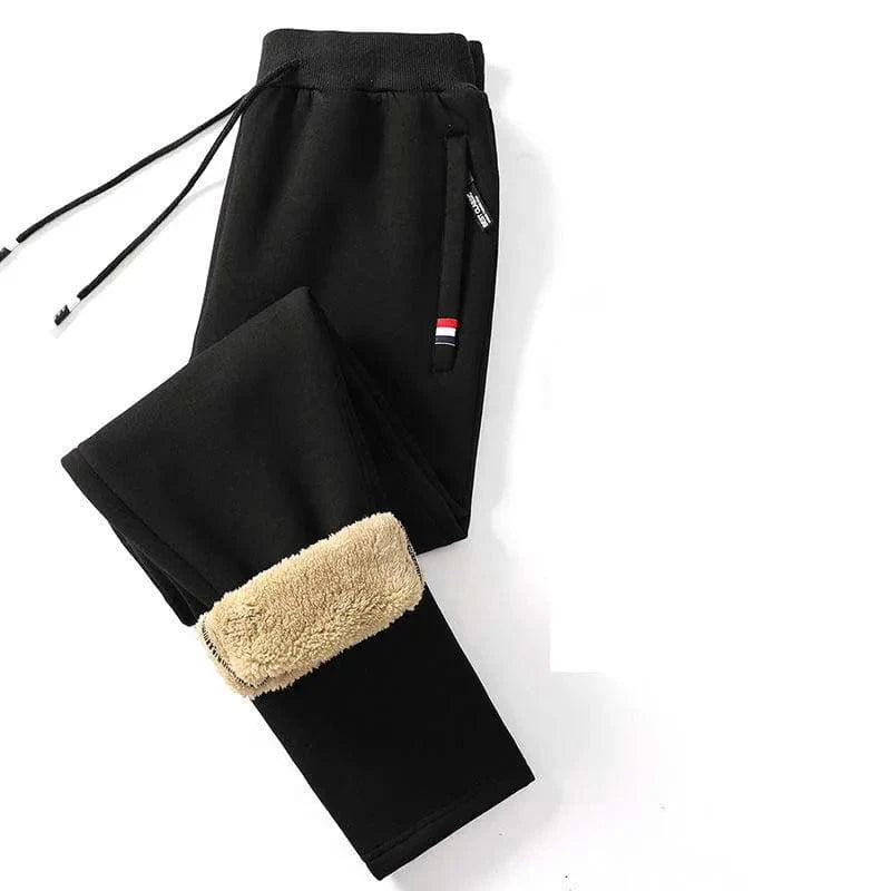 Men's winter fleece joggers with warm lambswool, casual solid sweatpants, drawstring waist, straight fit, suitable for cold weather.