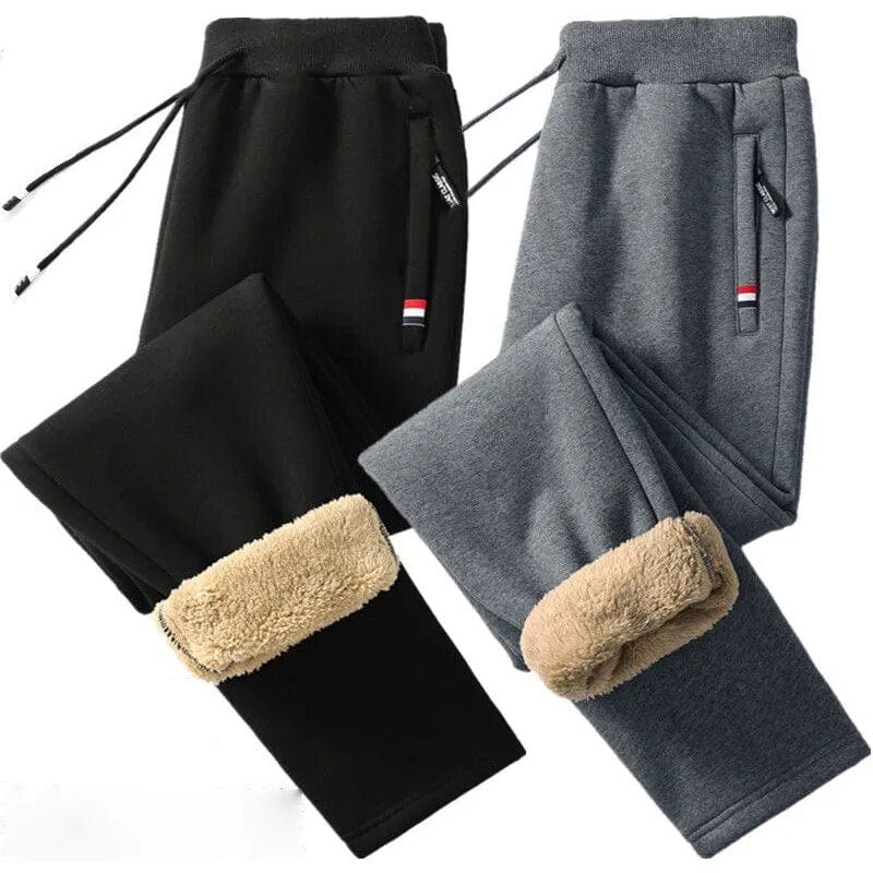 FUDONG men's winter fleece joggers with warm lambswool, casual harem sweatpants, drawstring, straight fit, solid color, size M to 5XL