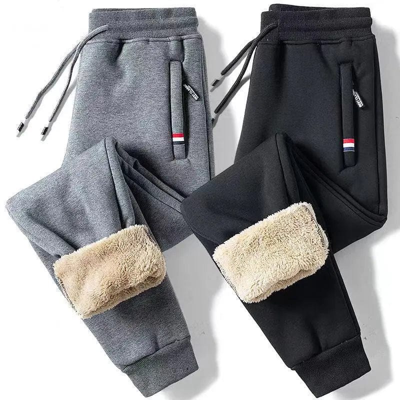Men's winter fleece joggers with lambswool lining, casual harem sweatpants, solid color, drawstring waist, straight fit, warm and comfortable.