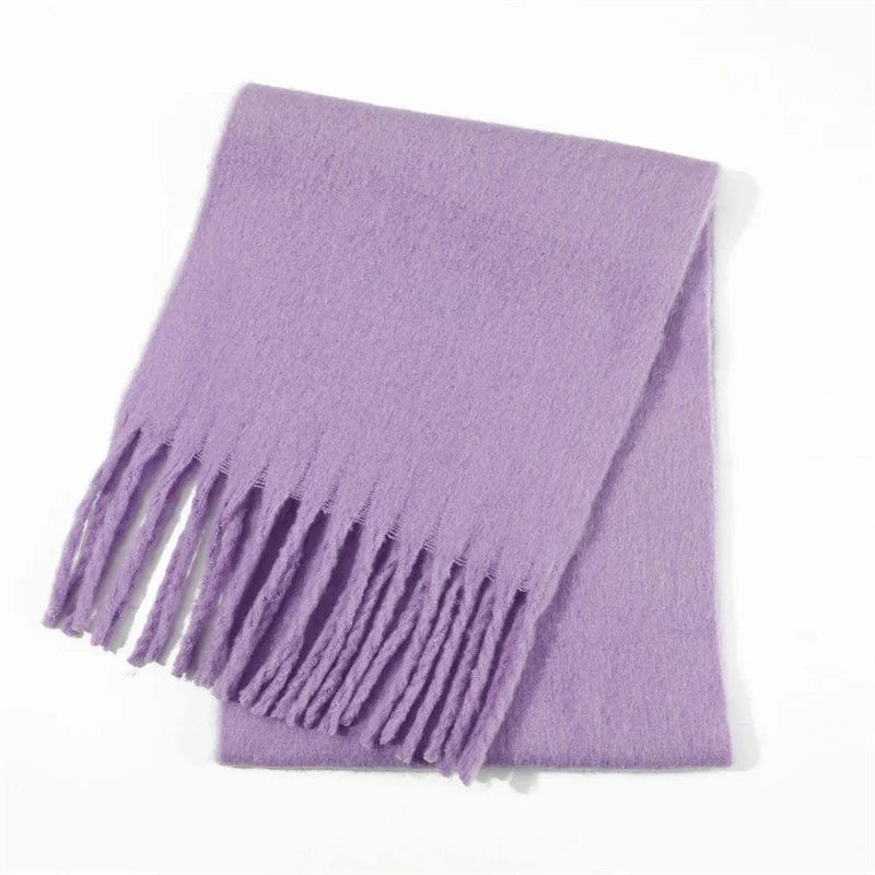 Luxury women's cashmere winter scarf with tassels, thick and warm, soft and fluffy solid-color shawl for cold weather.