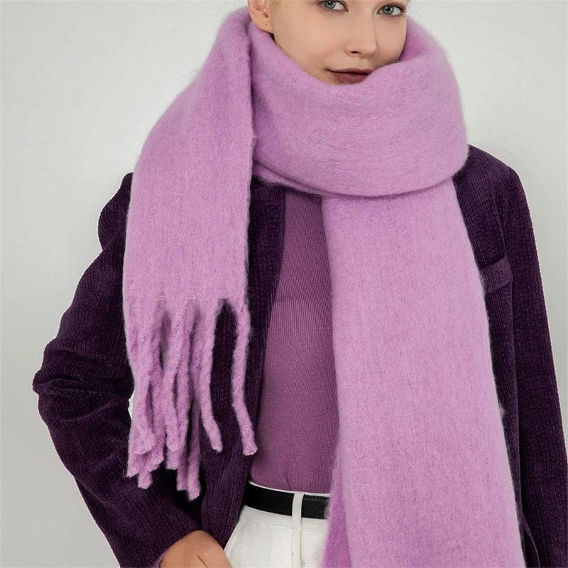 Luxury women's cashmere winter scarf with tassels, thick and soft, perfect for warmth and style in cold weather.