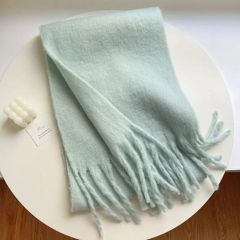 Luxury women's cashmere winter scarf with tassels, thick and warm, soft solid-color shawl perfect for cold weather.