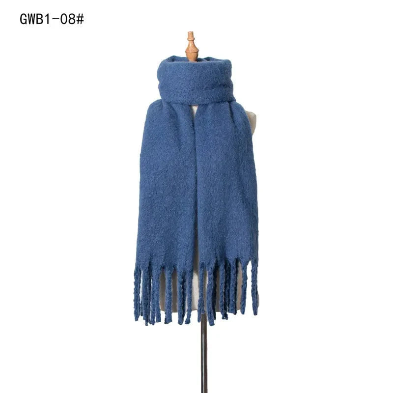 Luxury women's cashmere winter scarf with tassels, thick and warm, soft solid-color shawl perfect for autumn and winter.