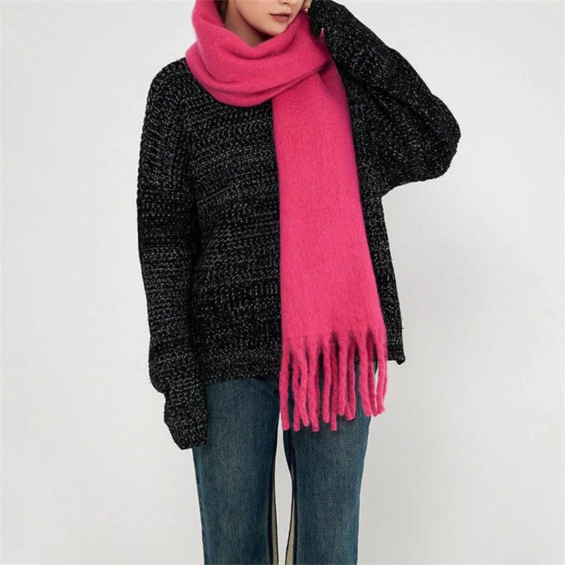 Luxury women's cashmere winter scarf with tassels, thick and warm, soft solid-color shawl perfect for autumn and winter wear