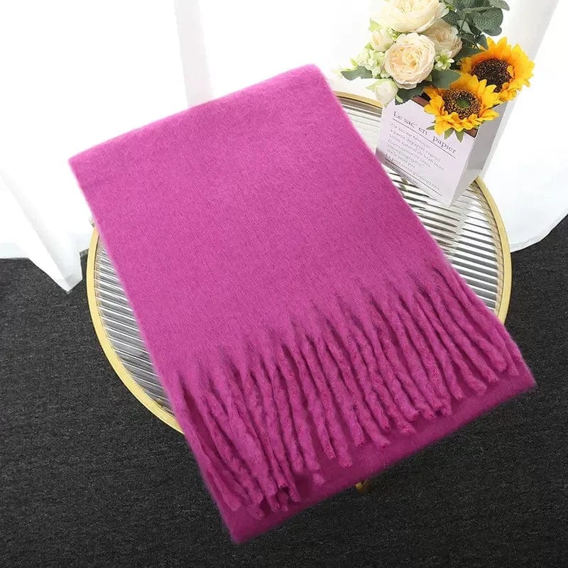 Luxury women's cashmere winter scarf with tassels, thick, soft, and warm shawl in solid color, perfect for autumn and winter.