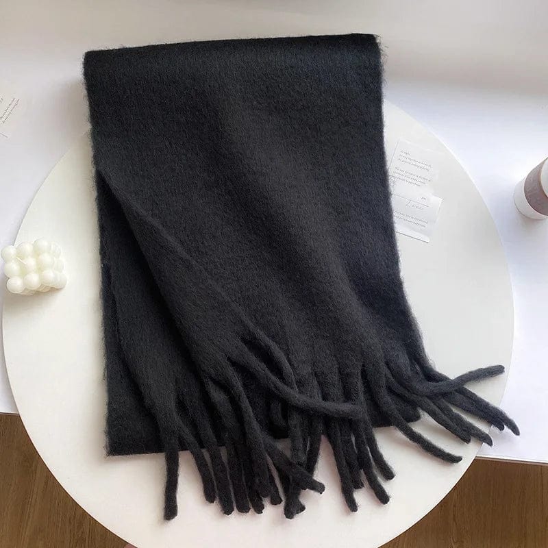 Luxury women's cashmere winter scarf with tassels, thick and warm, soft solid color shawl perfect for cold weather.