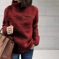 Winter women's slim fit turtleneck sweater with zipper, soft solid color, fashionable and comfortable pullover by Showlu Fashion.