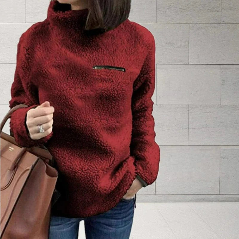 Winter women's slim fit turtleneck sweater with zipper, soft solid color, fashionable and comfortable pullover by Showlu Fashion.