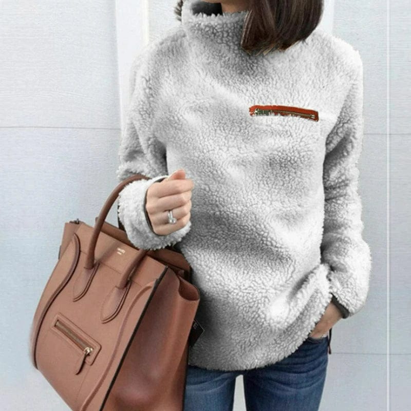 Showlu Fashion women's slim fit turtleneck zipper pullover sweater in solid color, soft winter knit, stylish and comfortable for women.