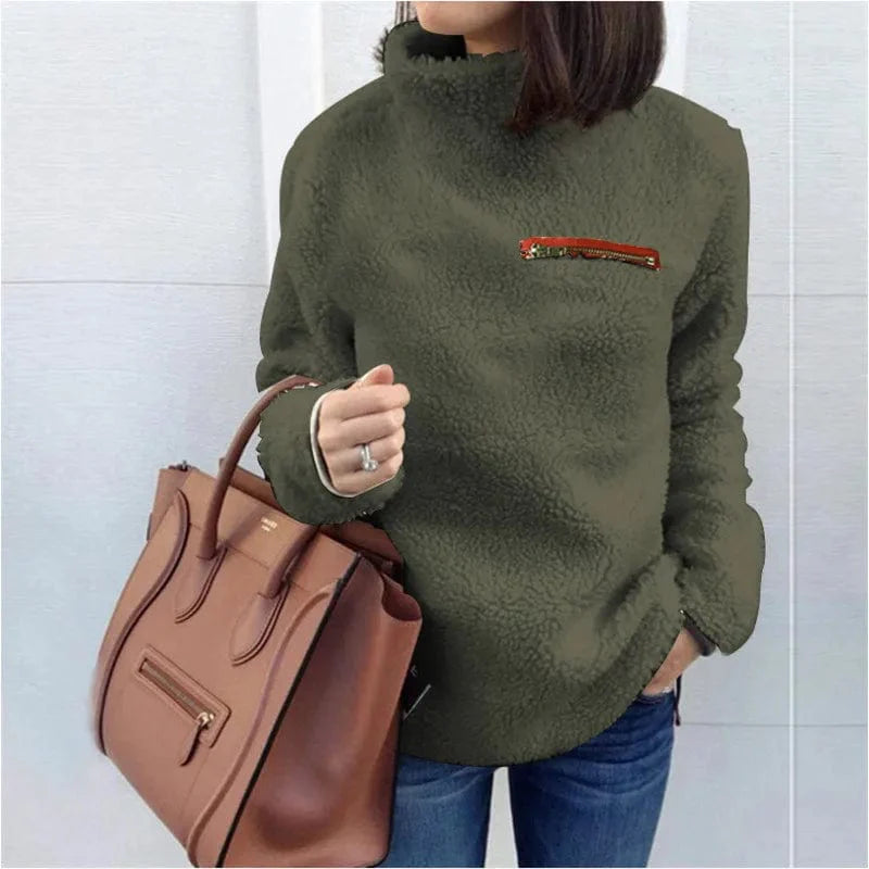 Showlu Fashion women's slim fit turtleneck zipper pullover sweater in solid color, winter super-soft and comfortable.