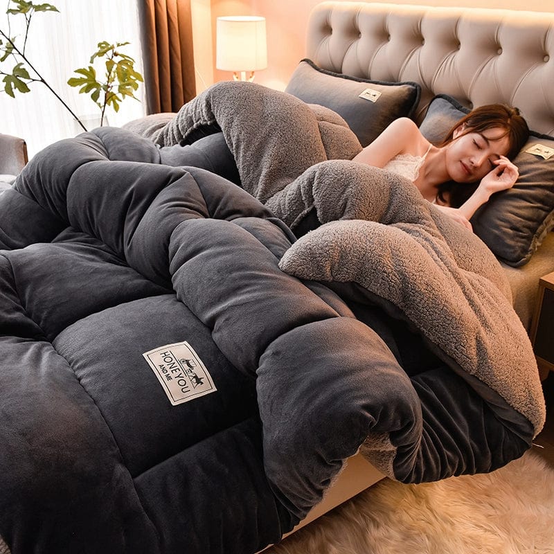 Thick double-sided velvet lambskin winter quilt duvet insert from Showlu Fashion Store, ideal for warm, cozy bedding.