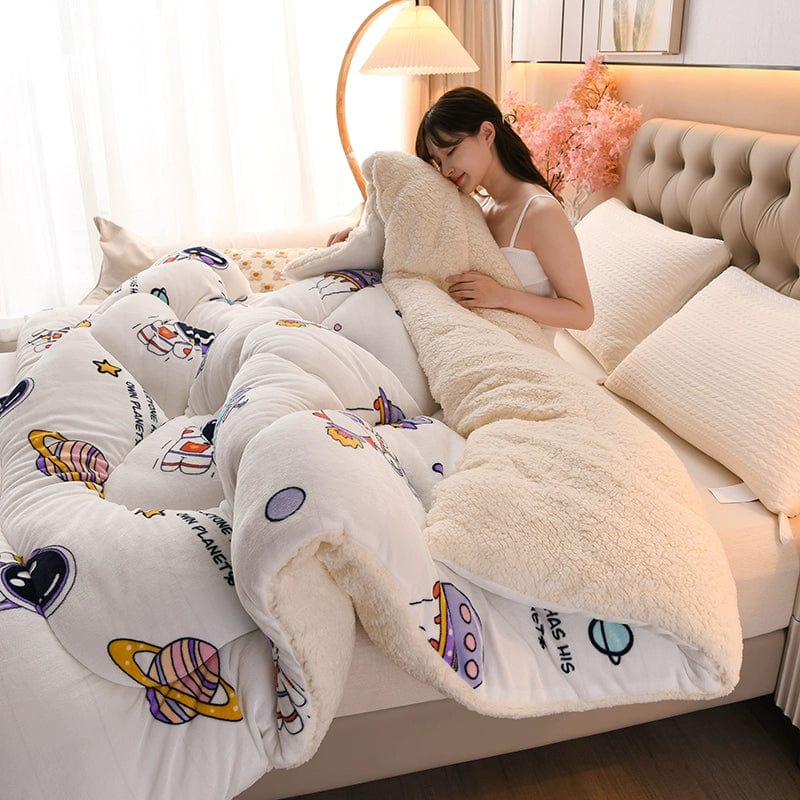 Showlu Fashion Lambskin Winter Quilt, thick double-sided velvet duvet insert, perfect for warmth and comfort in cold weather.
