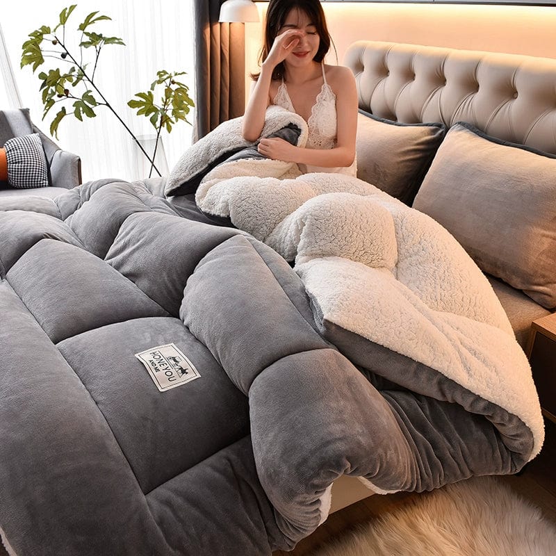 Thick double-sided velvet lambskin winter duvet insert from Showlu Fashion Store, designed for warmth and cozy bedding.