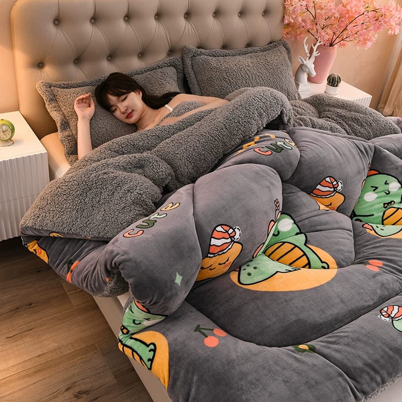 Winter Winter Quilt Thick Lambskin Duvet Insert Students Warm - Keeping Single Double Duvet Quilt 5.00kg Double - Sided Velvet Bedding - SHOWLU FASHION STORE