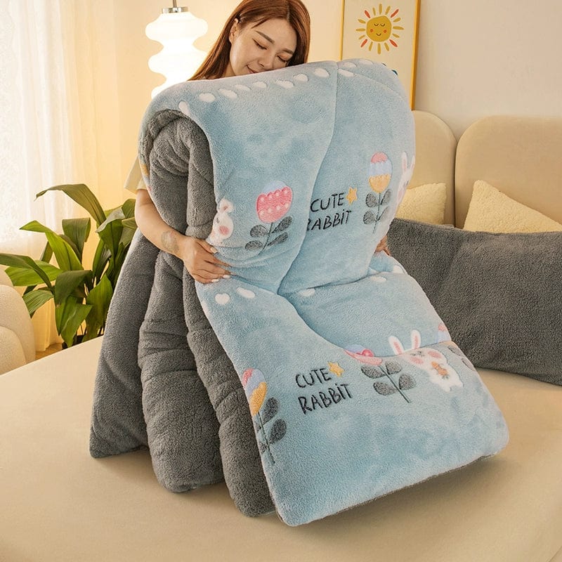 Lambskin winter quilt duvet insert by Showlu Fashion Store, double-sided velvet, thick and warm for cozy sleeping.