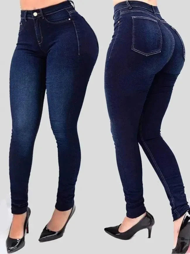 Women's high waist skinny denim jeans by SHOWLU FASHION STORE, slim fit cotton pants with a classic high-rise design.
