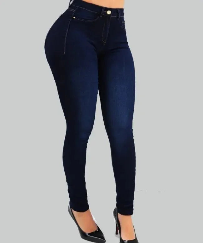 Naweisite Women's high waist skinny denim jeans in classic blue, showing slim fit cotton pants with a sleek, stylish silhouette.