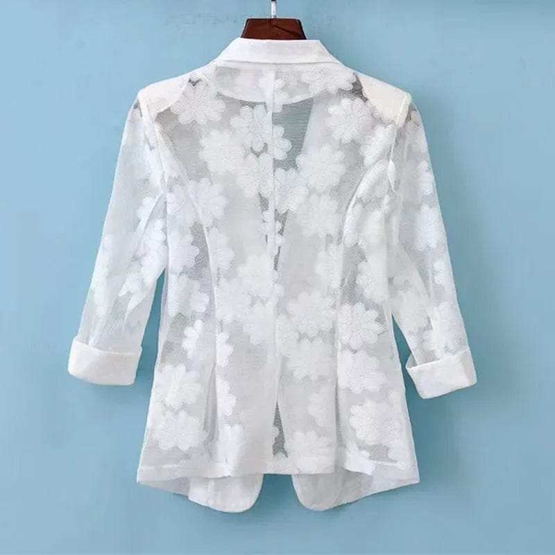 Women Blazer Jacket Spring Summer New Thin Cardigan Sun Protection Clothing Hollow Lace Three - quarter Sleeve Suit Top Ladies - SHOWLU FASHION STORE