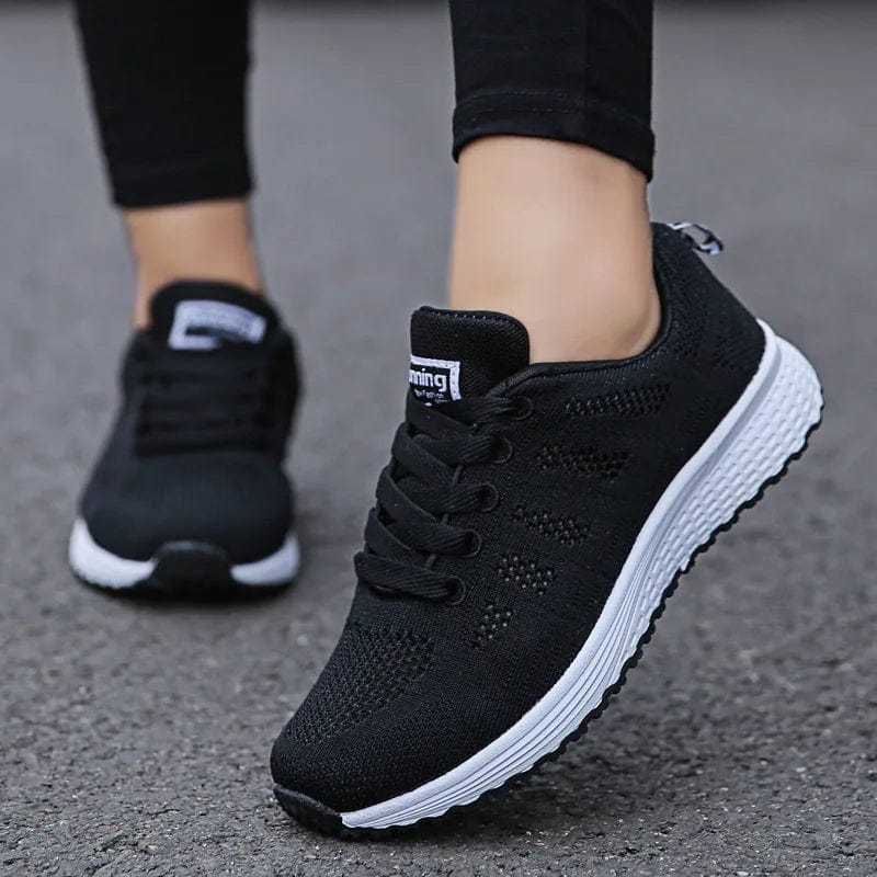 Women's breathable mesh walking shoes by SHOWLU FASHION STORE, flat lace-up sneakers, white casual gym vulcanized footwear.