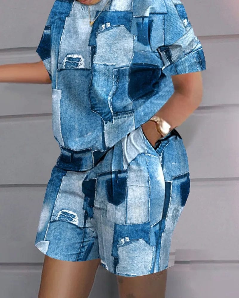 Owner Girl Women's summer two-piece set by SHOWLU FASHION STORE featuring a letter print T-shirt and matching shorts.