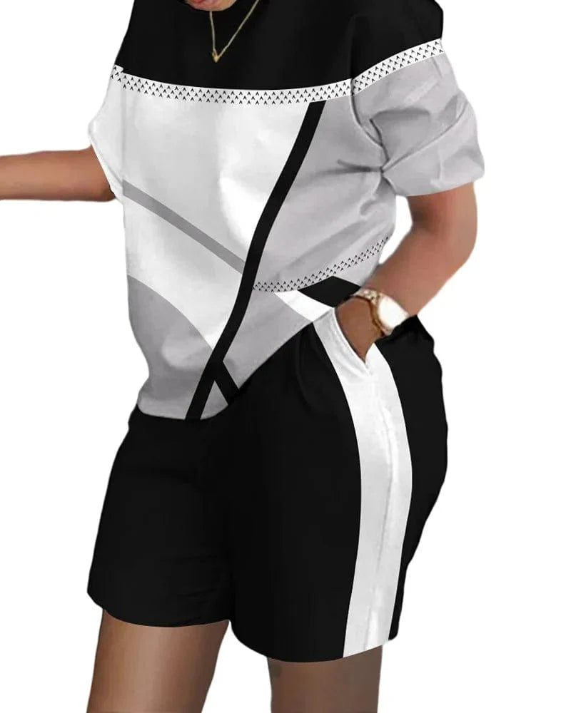 Owner Girl women's summer two-piece set with letter print T-shirt and matching shorts, casual and stylish for warm weather.