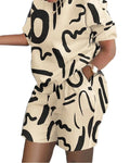 Owner Girl women's summer two-piece set with letter print T-shirt and shorts, casual outfit for warm weather.
