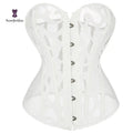 Showlu Fashion women's lace mesh bridal corset with thong, featuring transparent, hollow-out design and sexy lingerie details.
