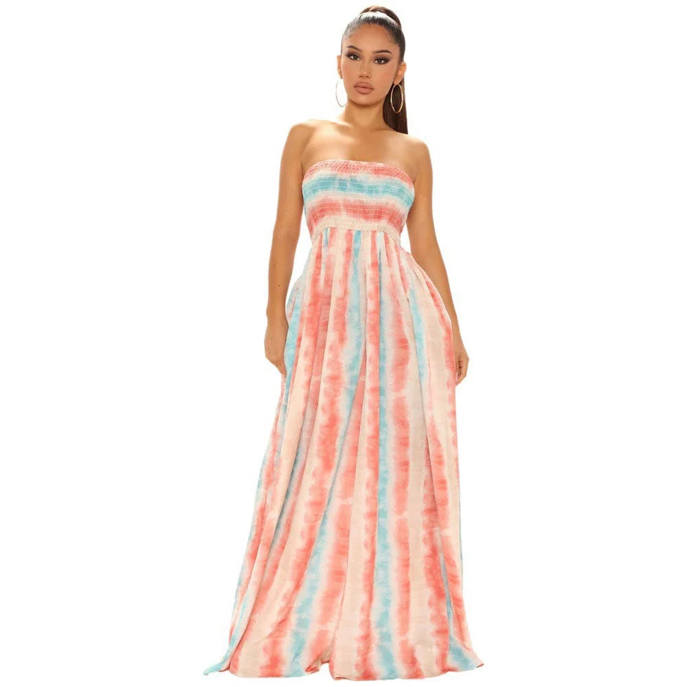 Women wearing Showlu Fashion women's loose wide-leg tube top jumpsuit, perfect for summer, featuring a relaxed fit and stylish design.