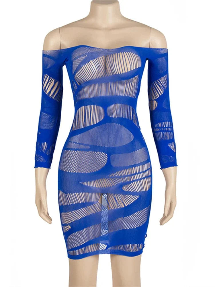 Women’s lace hollow-out mini dress by SHOWLU FASHION STORE, featuring a sexy see-through sheath babydoll with intricate lace details.