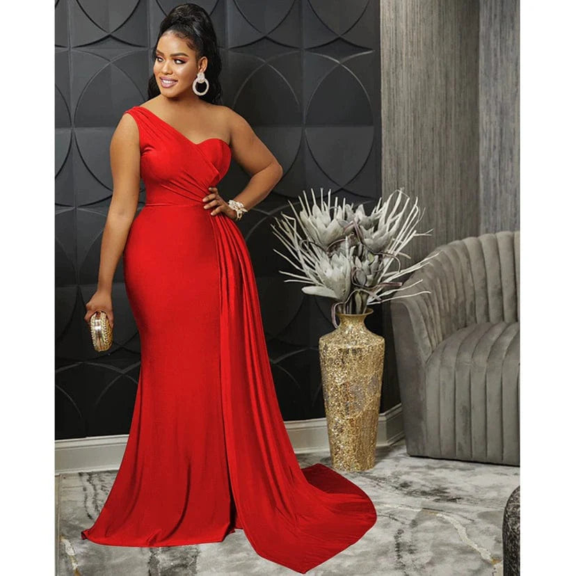 Women's SHOWLU one-shoulder solid maxi party dress, summer long robe, stylish and elegant for special occasions