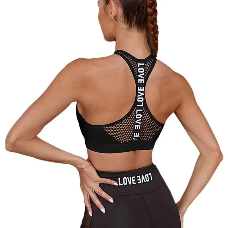 Showlu Women's nylon sports bra with push-up cups, ideal for running, yoga, and gym workouts, featuring a stylish crop top design.