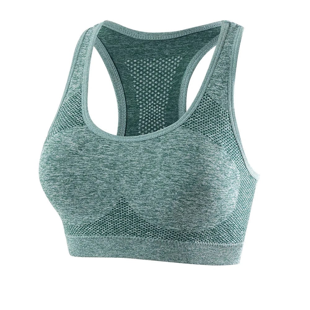 Women’s breathable polyester push-up yoga sports bra by Showlu Fashion, designed for fitness, running, and gym workouts.