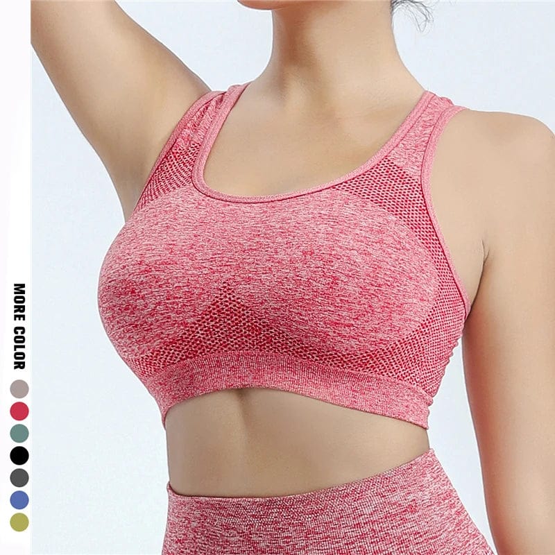 Women's iOSN push-up yoga sports bra by Showlu Fashion, breathable polyester fitness vest with supportive design for running and gym workouts.
