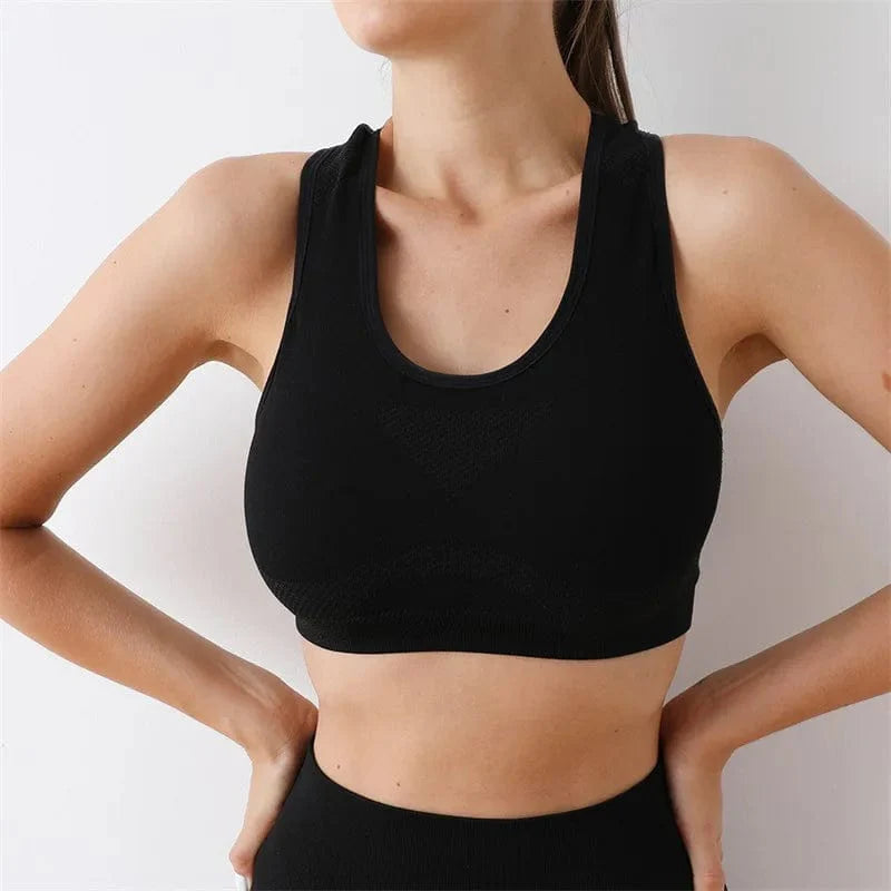 Women’s iOSN push-up yoga sports bra by Showlu Fashion, breathable polyester fitness vest, ideal for running and gym workouts