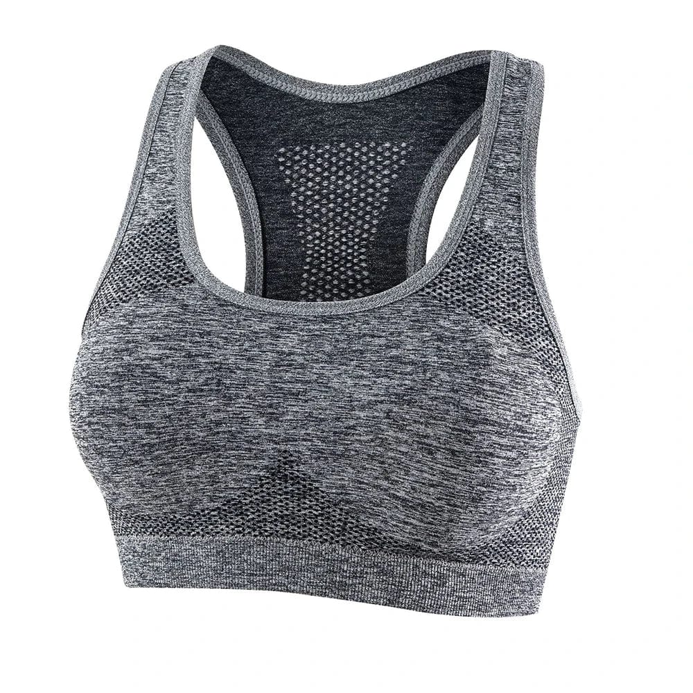 Women’s breathable polyester push-up yoga sports bra, Showlu Fashion, with supportive fit for fitness and gym workouts.